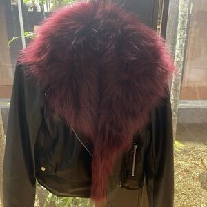 Bar III Faux Fur Trim Women's Jacket Luxe Black & Red originally $119.5 small